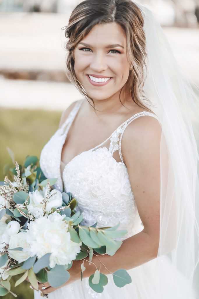 beautiful classic bridal portrait of southern bride with boho bouquet