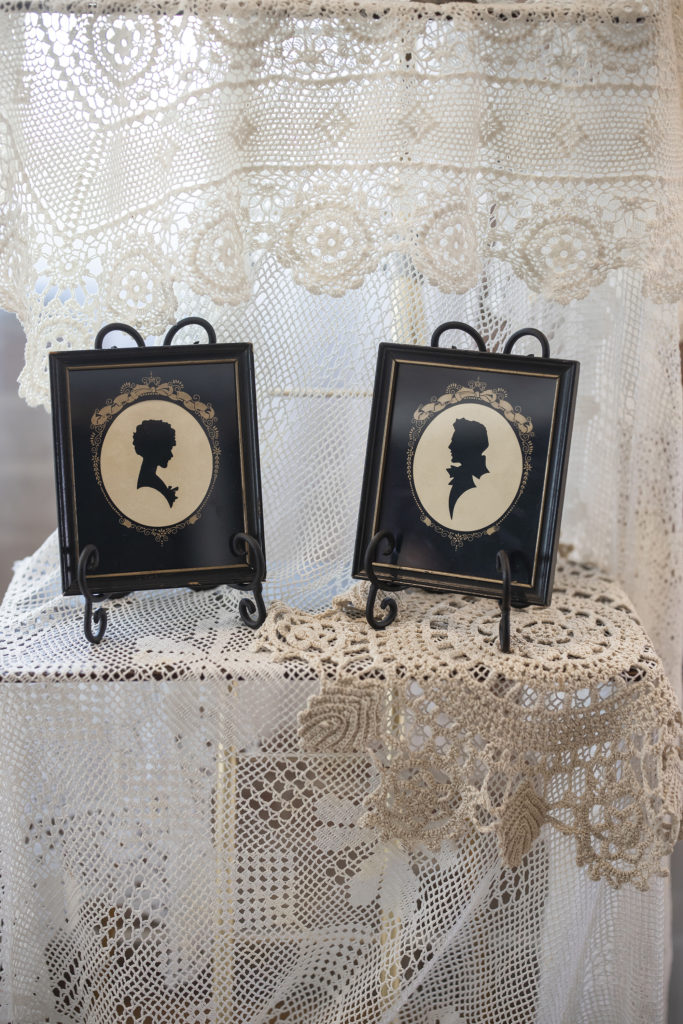 boho wedding details of bride and groom silhouettes
