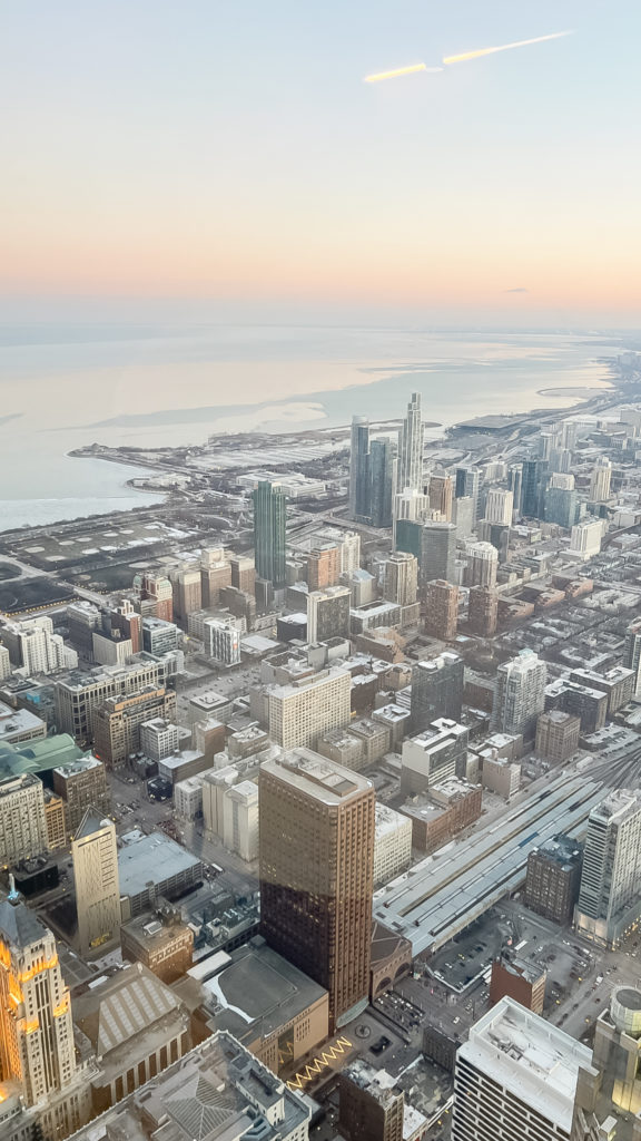 chicago downtown with frozen lake taken from Willis Tower