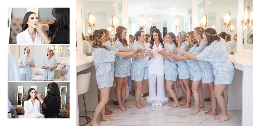 handcrafted wedding album spread of a luxury wedding at The Hillside Estate in Cross Roads TX