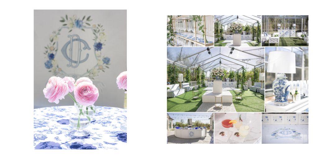 handcrafted wedding album spread of a luxury wedding at The Hillside Estate in Cross Roads TX