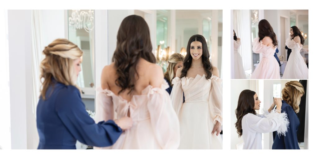 handcrafted wedding album spread of a luxury wedding at The Hillside Estate in Cross Roads TX