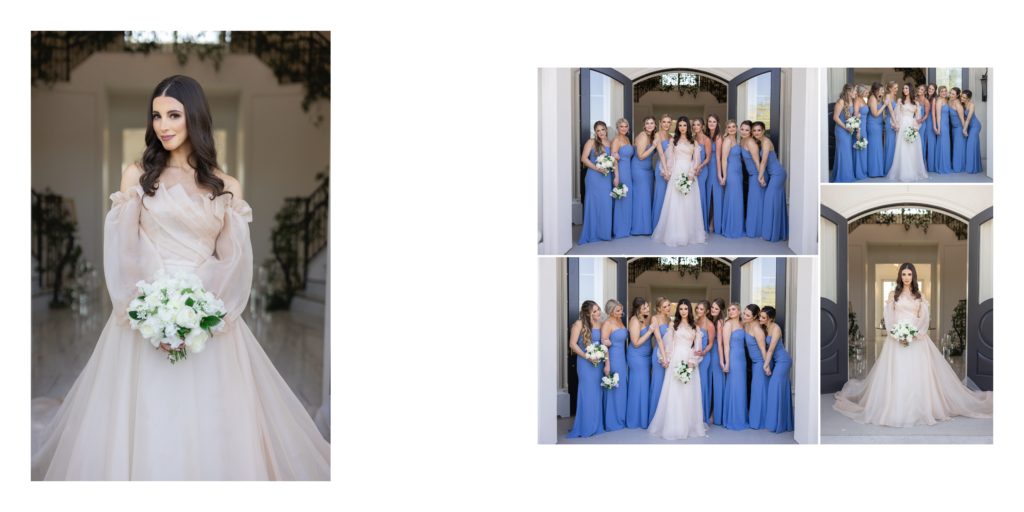 handcrafted wedding album spread of a luxury wedding at The Hillside Estate in Cross Roads TX