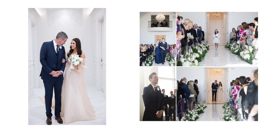 handcrafted wedding album spread of a luxury wedding at The Hillside Estate in Cross Roads TX