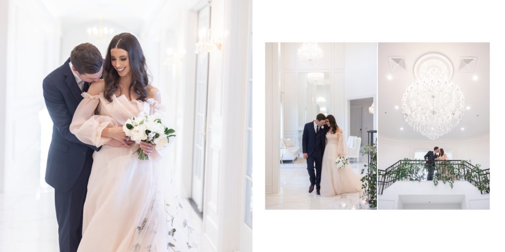 handcrafted wedding album spread of a luxury wedding at The Hillside Estate in Cross Roads TX