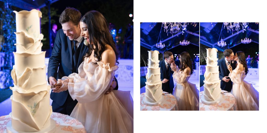 handcrafted wedding album spread of a luxury wedding at The Hillside Estate in Cross Roads TX