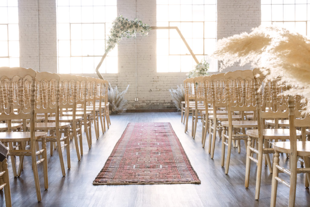 Wedding ceremony setup at the Brick Ballroom