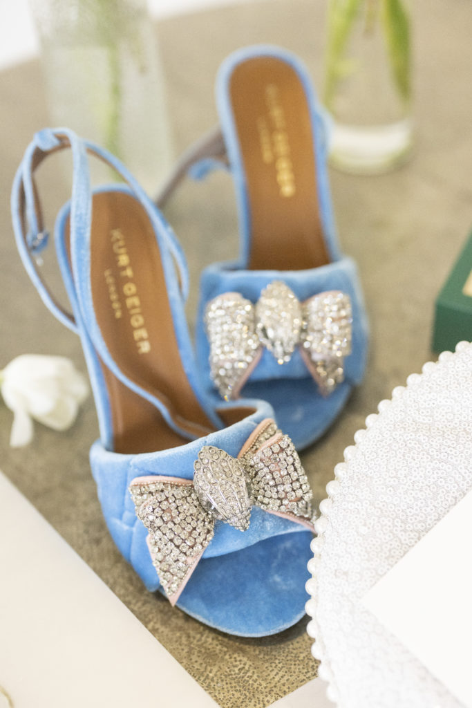 Best wedding shoes of 2022 including these blue shoes with crystal bows