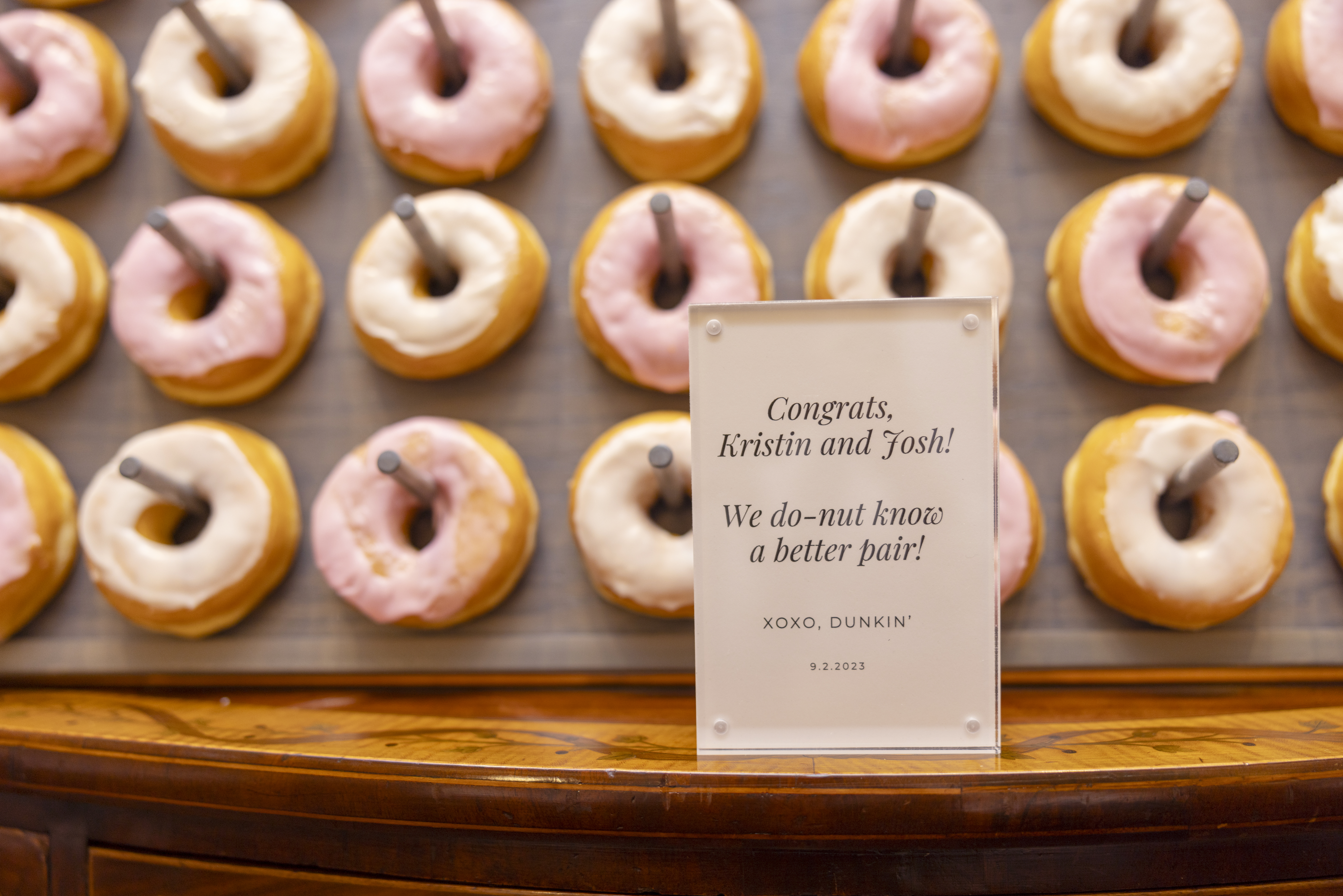 Custom donut wall from Dunkin Donuts for Kristin Chenoweth's wedding
