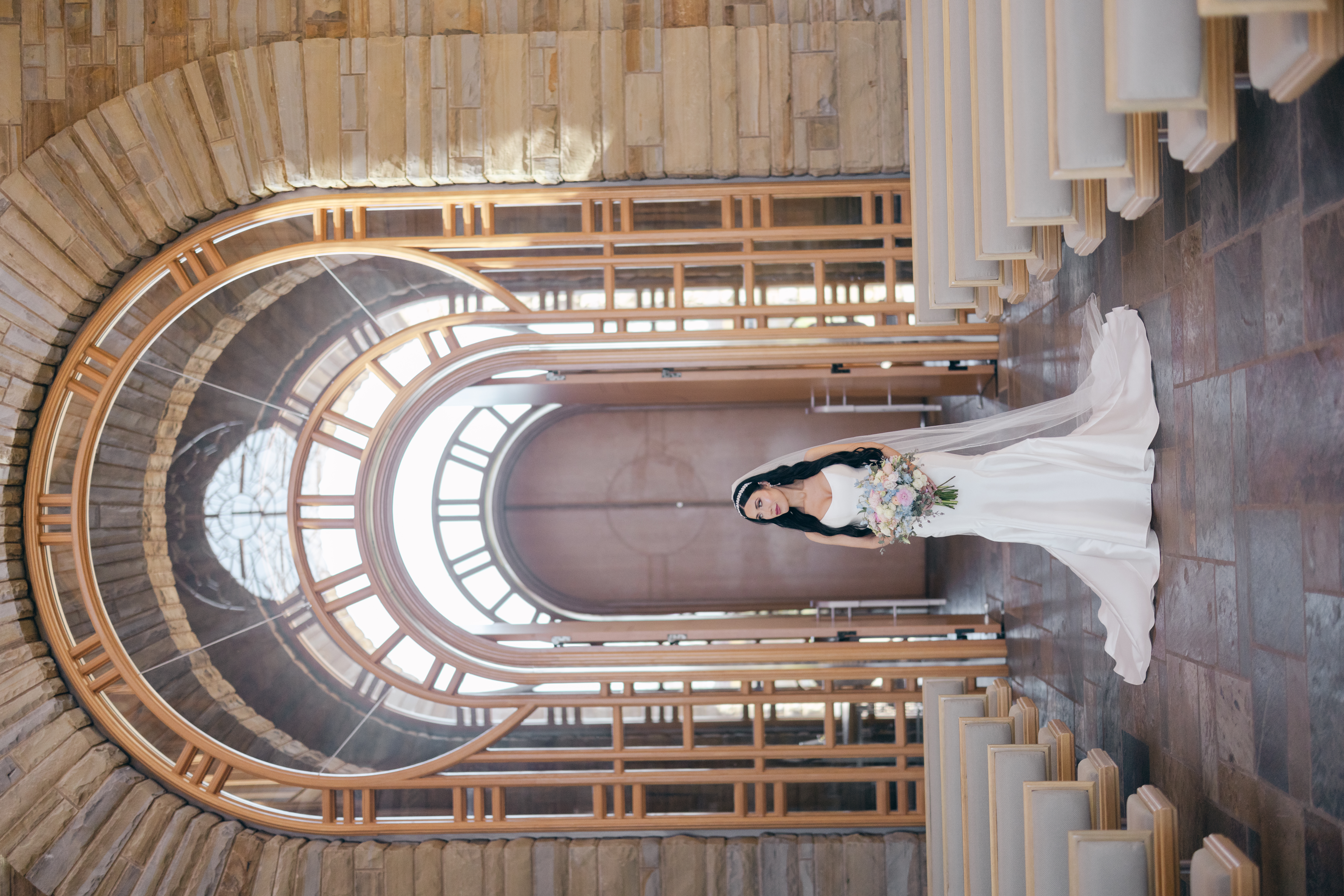 Bridal portraits inside Hunt Chapel Rogers Arkansas classic timeless bride
