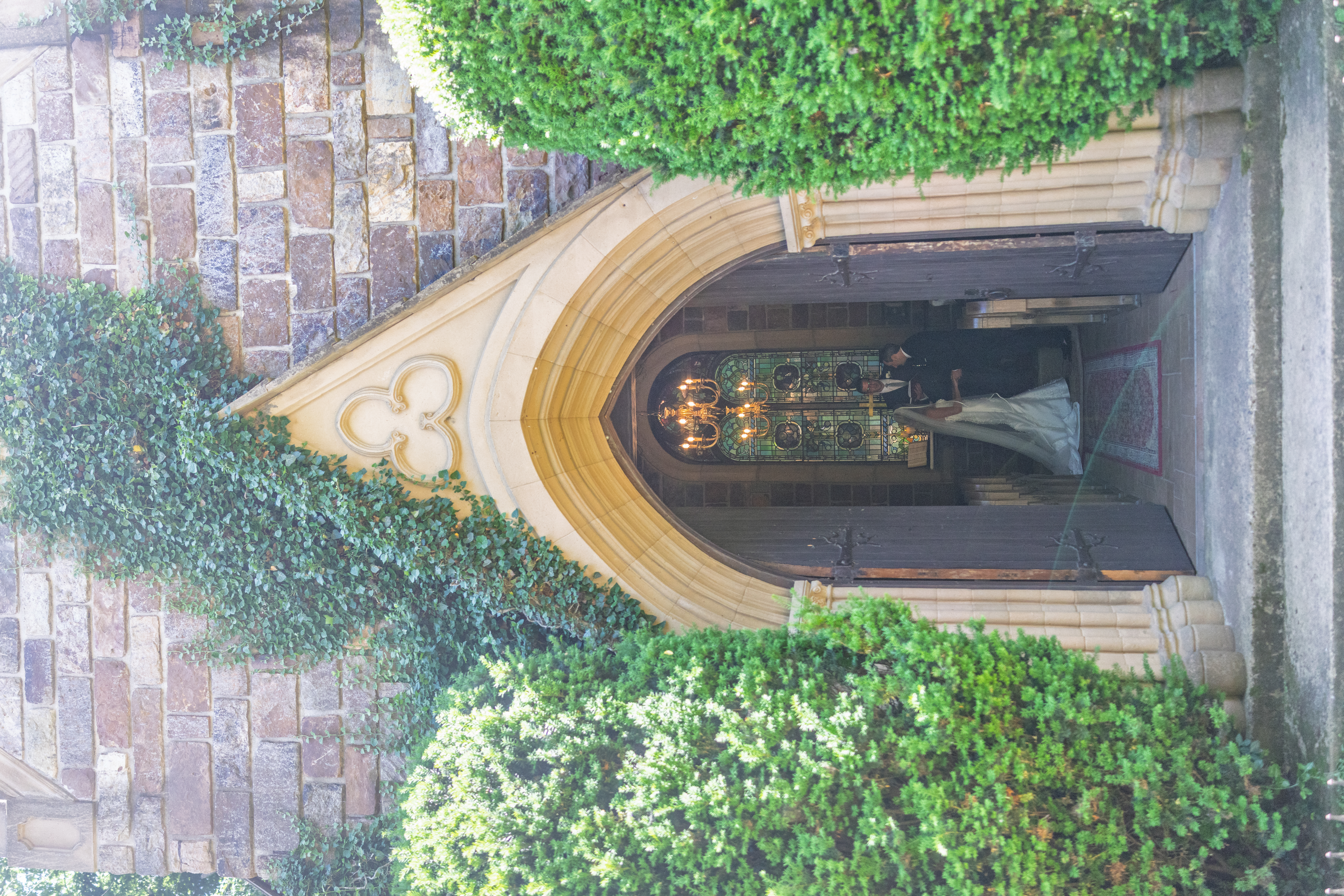 Ivy covered chapel entrance at St. Catherine’s at Bell Gable in Fayetteville