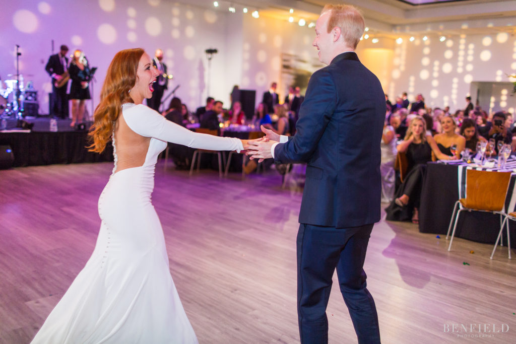a fun bride and groom first dance at the gallery event space in kansas city