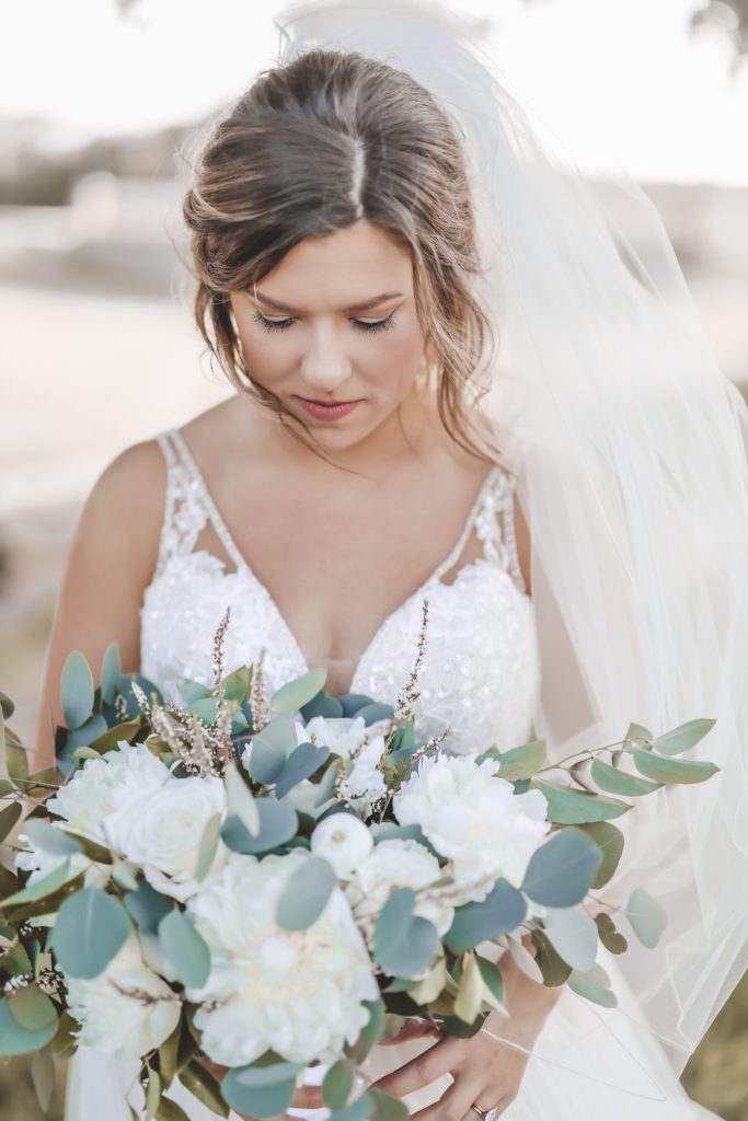 beautiful classic bridal portrait of southern bride with boho bouquet