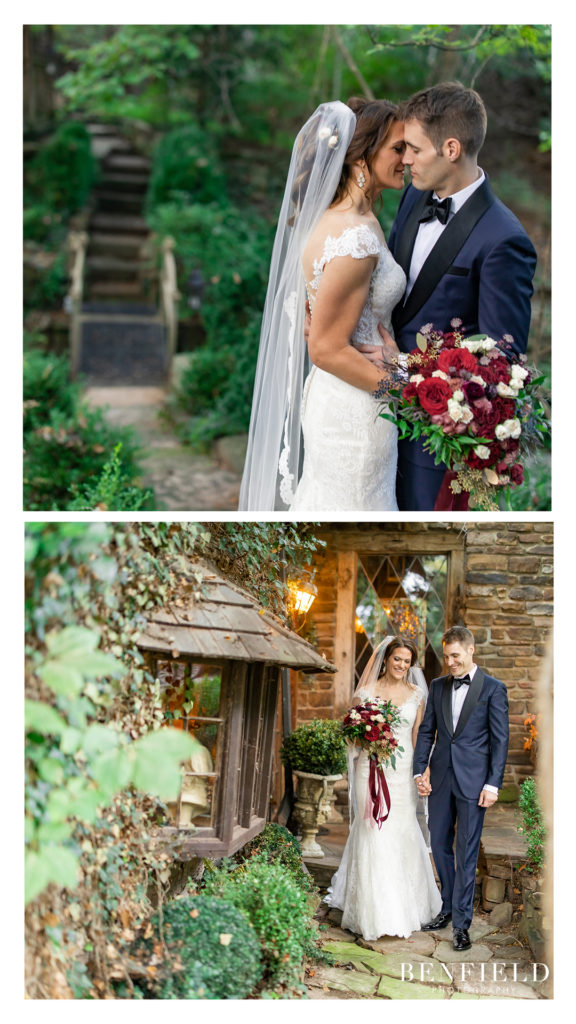 wedding portrait of bride and groom at st catherine's chapel in fayetteville arkansas