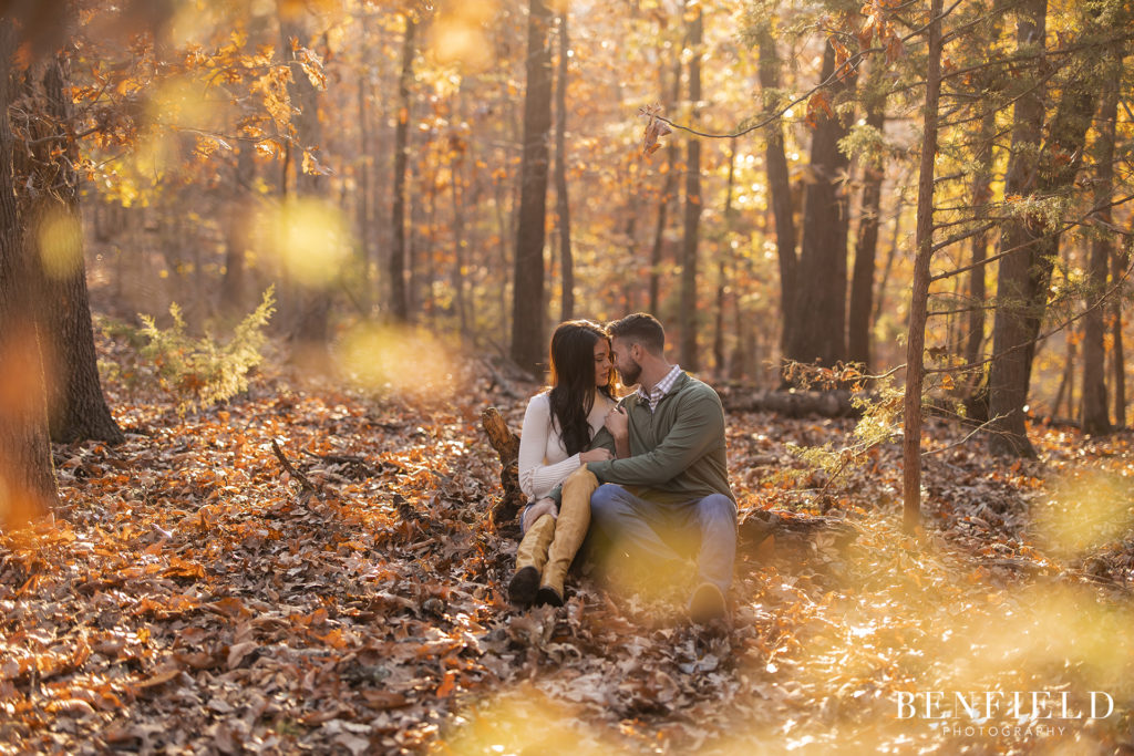 engagement pictures in the woods at sunrise