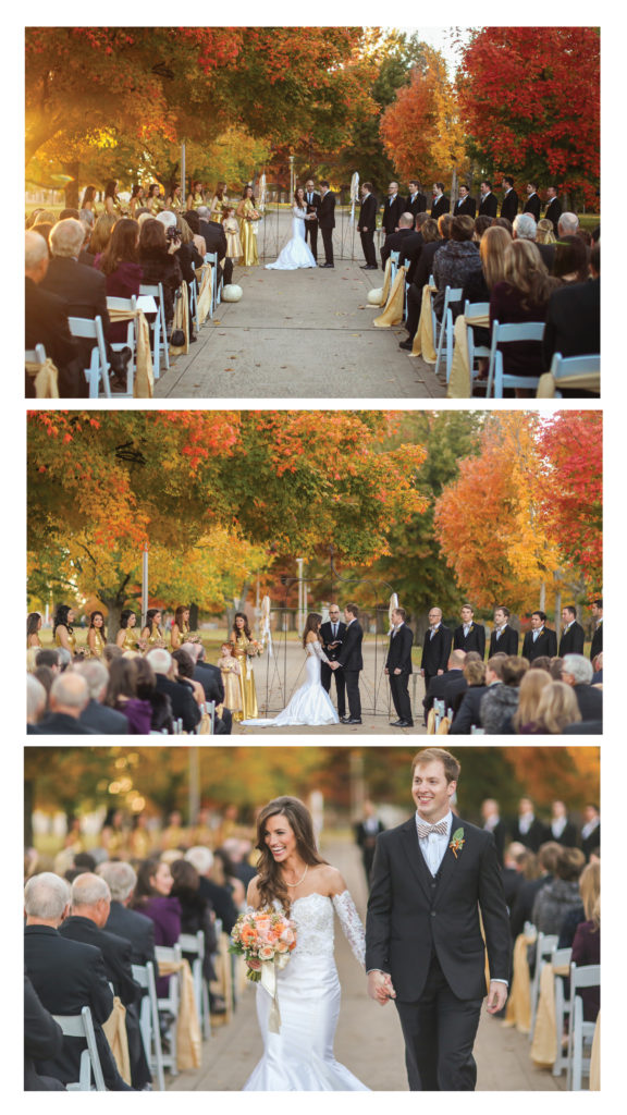 Wedding at Old Main Lawn with Fall Leaves