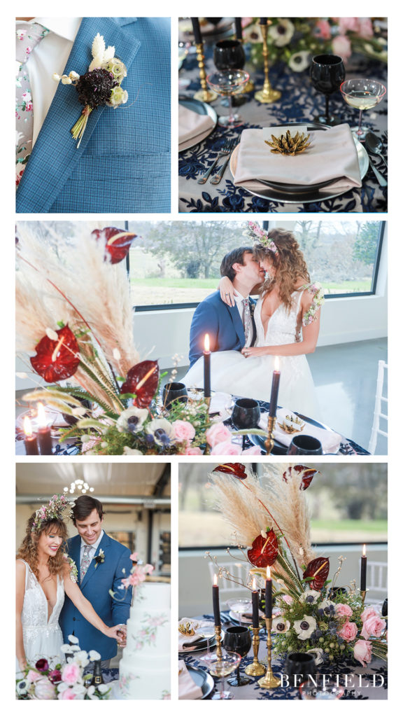 navy red and pink wedding details at Osage House Arkansas