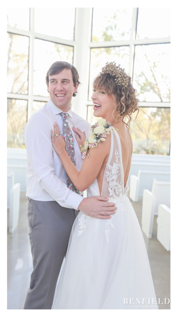 laughing bride and groom at Osage House