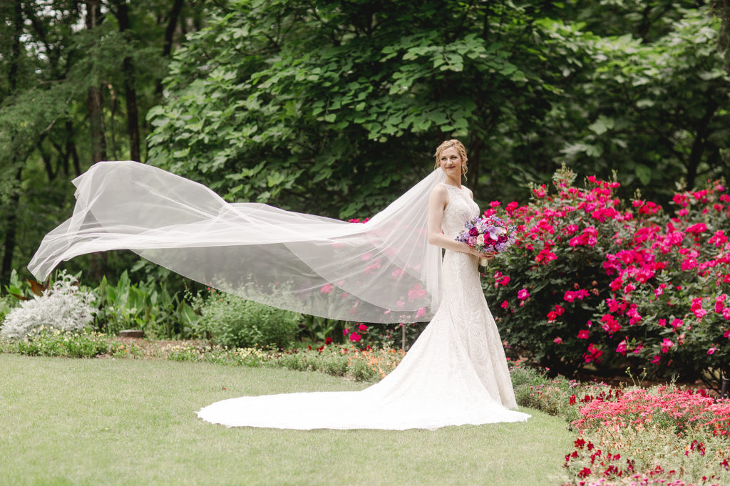 Kaitlin's Best Bridal Portrait had the wind perfectly blowing her veil at Garvan Gardens in Hot Springs, Arkansas.