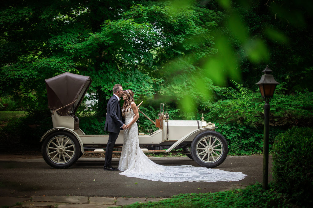 This Wedding at St. Catherine's Chapel utilized a vintage Mercedes getaway car