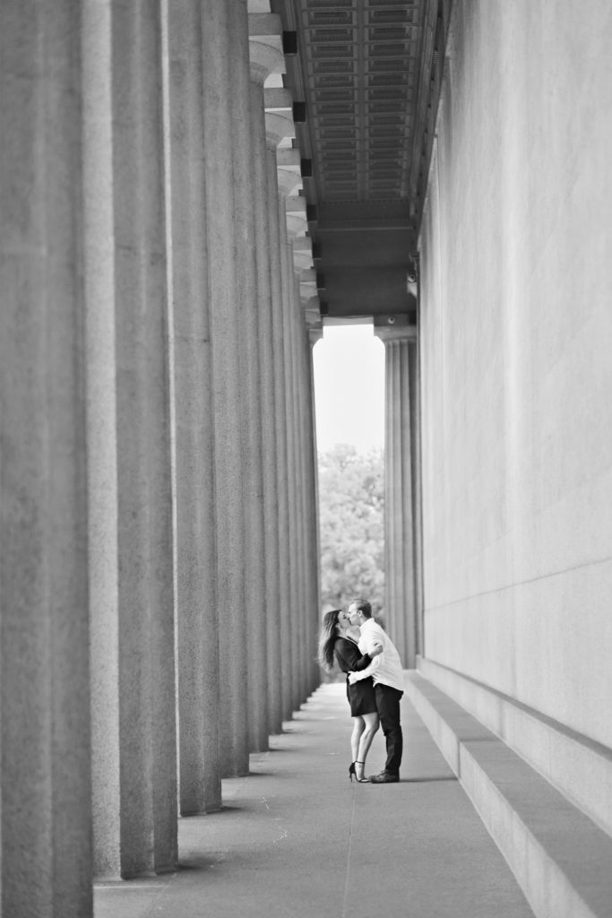 Nashville engagement portrait with high pillars