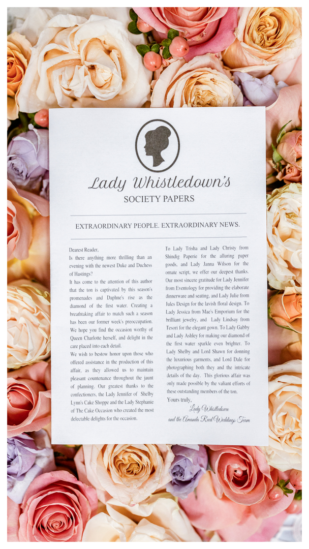 Lady Whistledown's newsletter giving credit to Benfield Photography