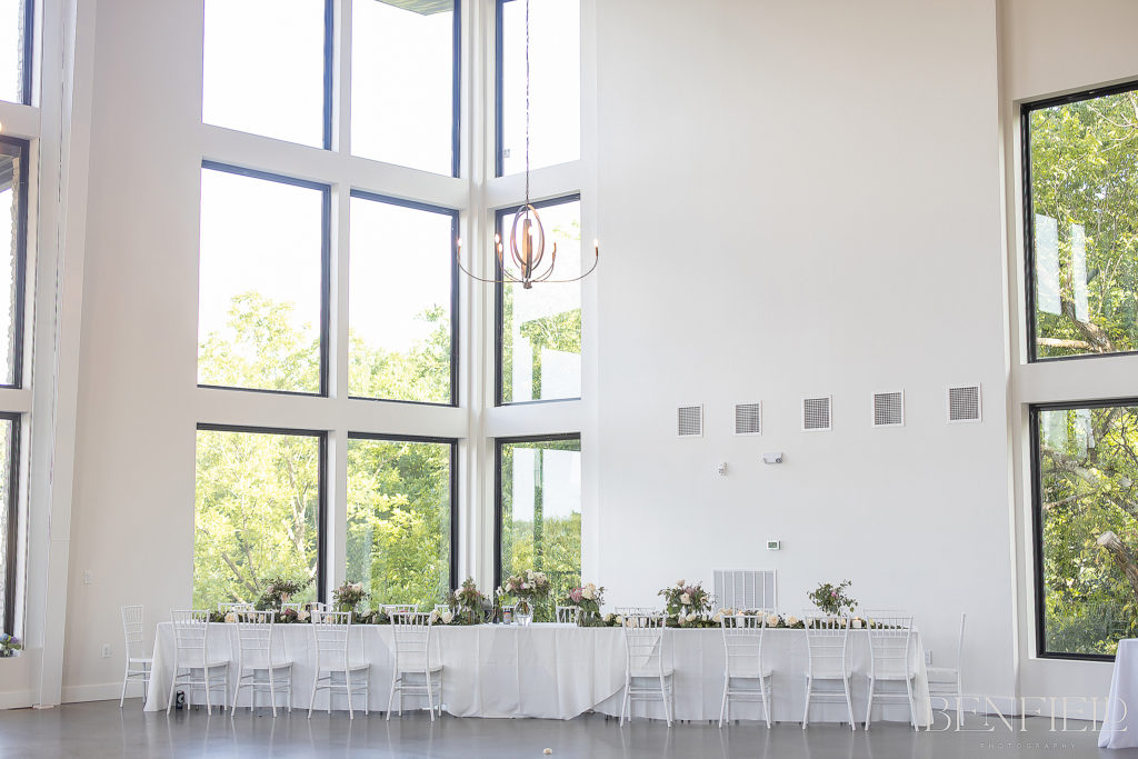 Overview of Weddings at Osage House during the reception in the all-white Osage Reception Hall