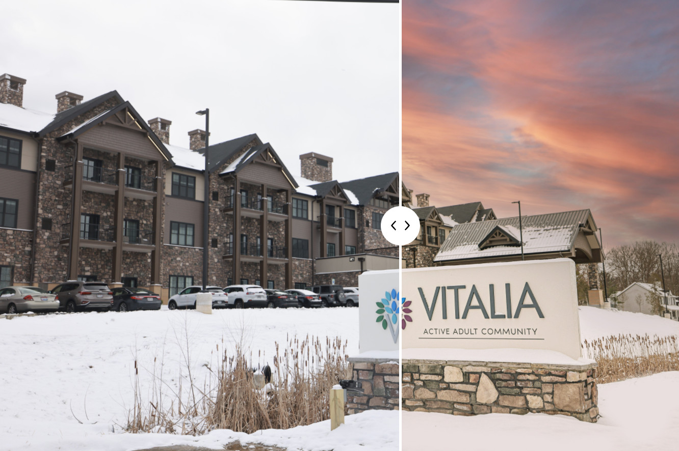 Editing Real Estate Photos - a before and after of the same building with dramatically different results.