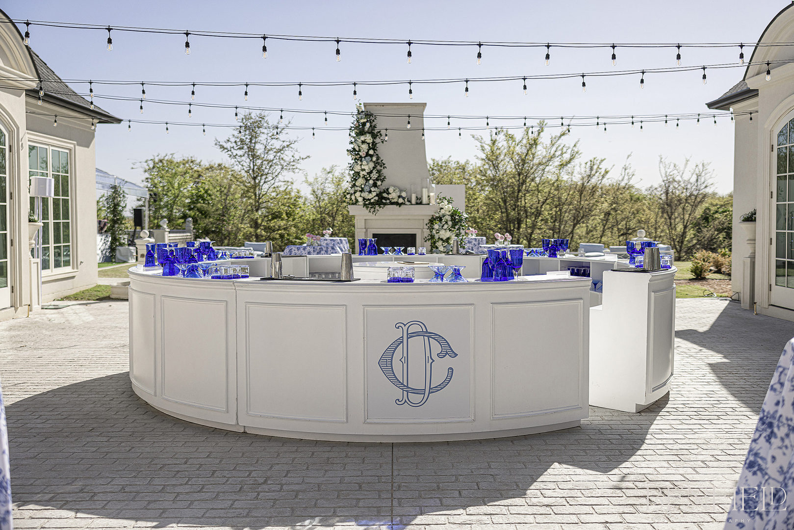 360 degree bar with custom monogram for wedding reception at Hillside Estate