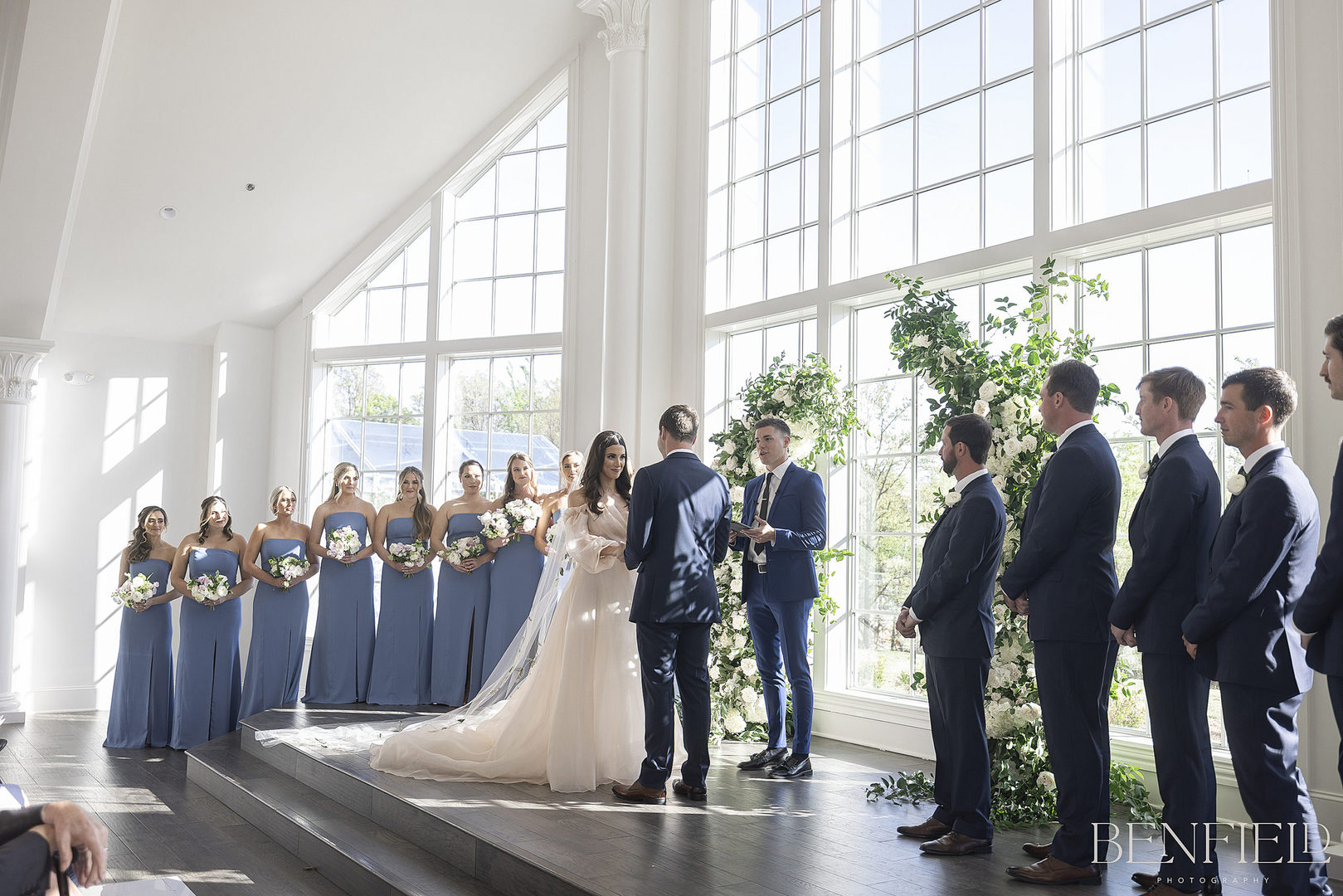 Hillside Estate Wedding Ceremony in the all white chapel with lots of natural light