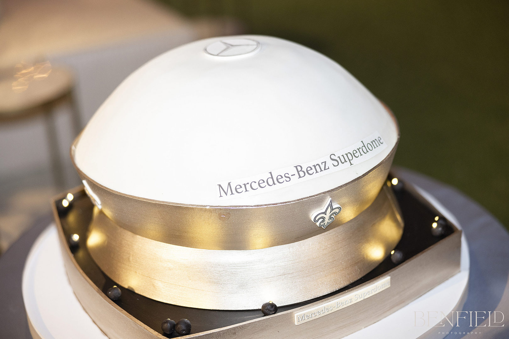 Mercedez Benz Superdome wedding cake for grooms cake at Hillside Estate Luxury Wedding Reception