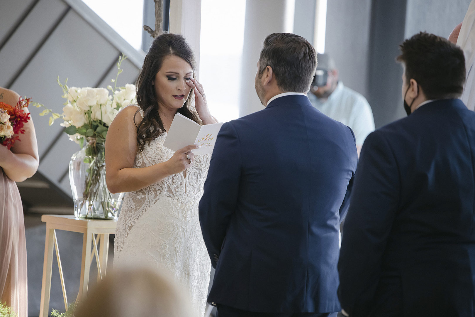 Bride crying during Wedding ceremony at US Marshals Museum