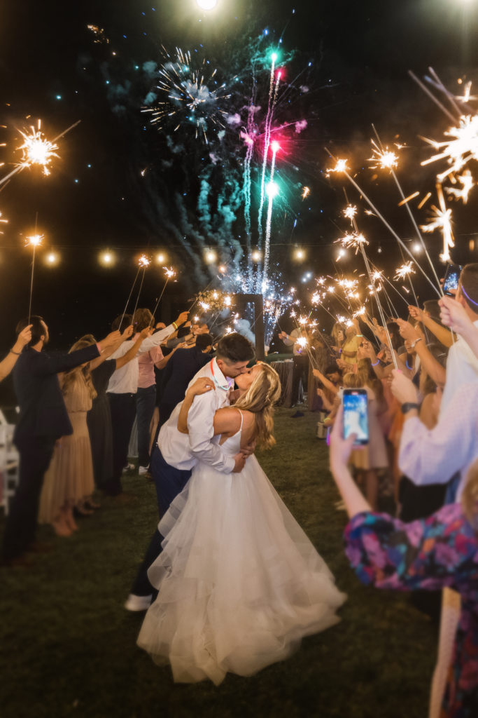 Fireworks during the wedding exit of the bride and groom at Allenbrook luxury wedding venue in Franklin TN