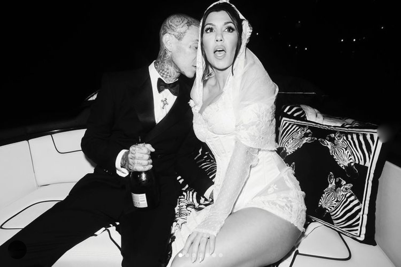 kourtney kardashian's luxury wedding black and white photo with travis barker