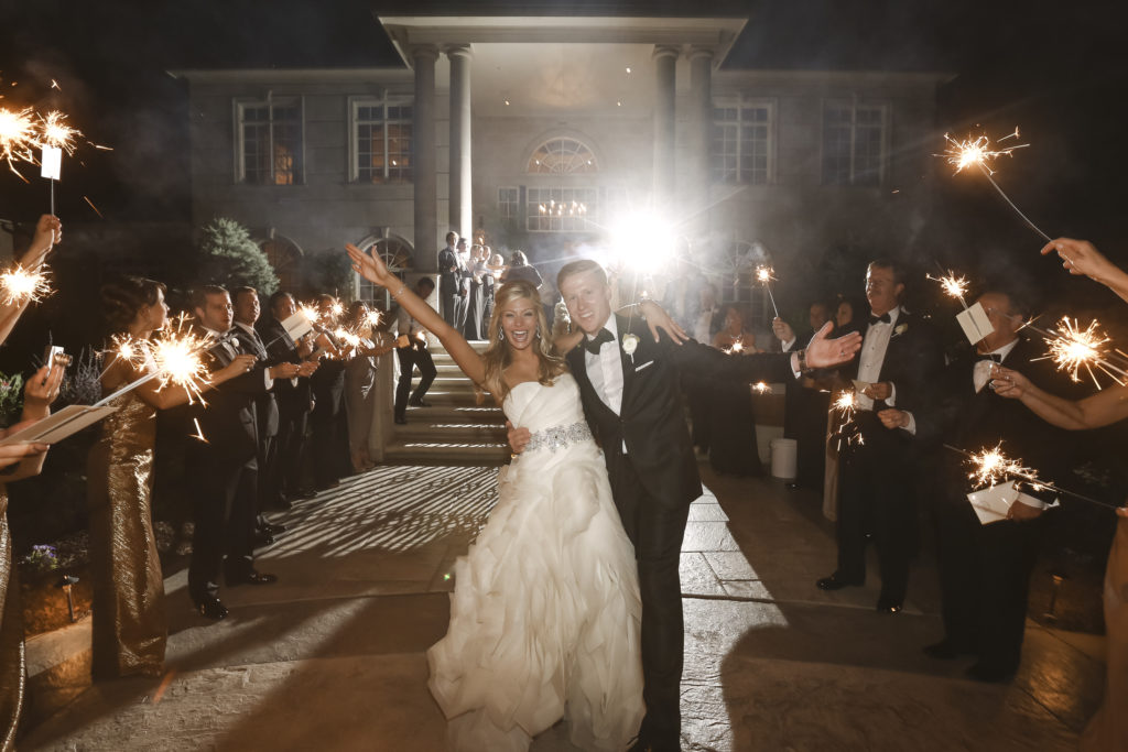 luxury wedding at private estate with a sparkler getaway