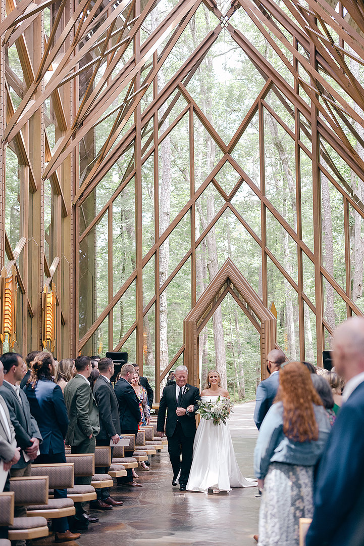 dad walks bride down the aisle at anthony chapel during garvan gardens wedding