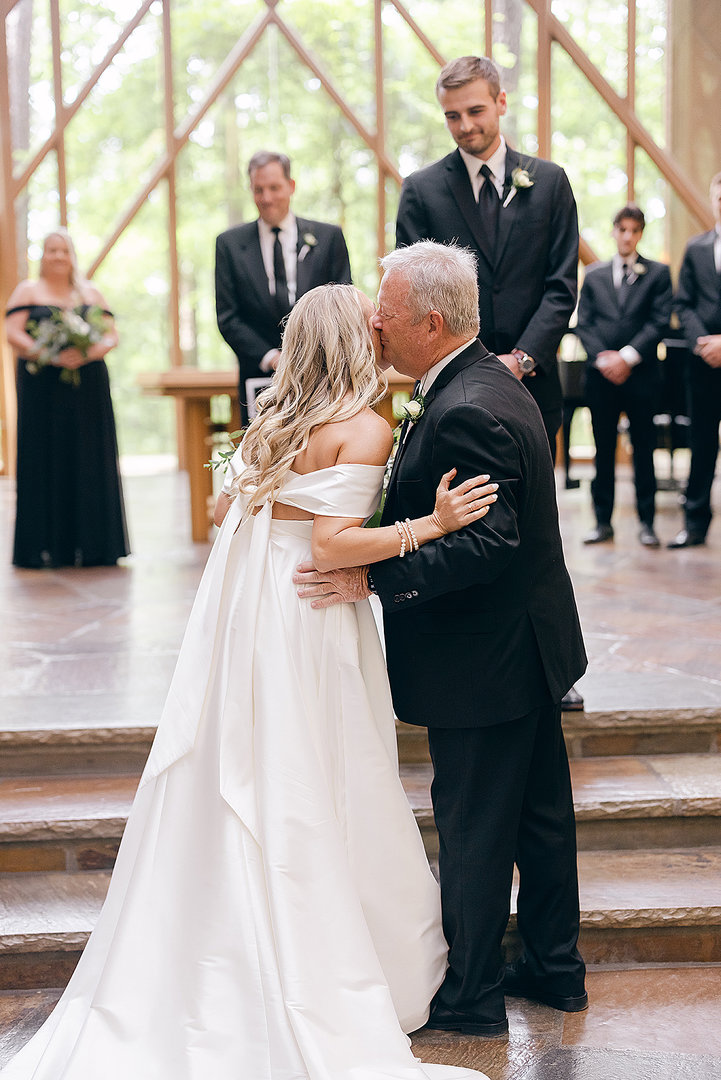 dad walks bride down the aisle at anthony chapel during garvan gardens wedding