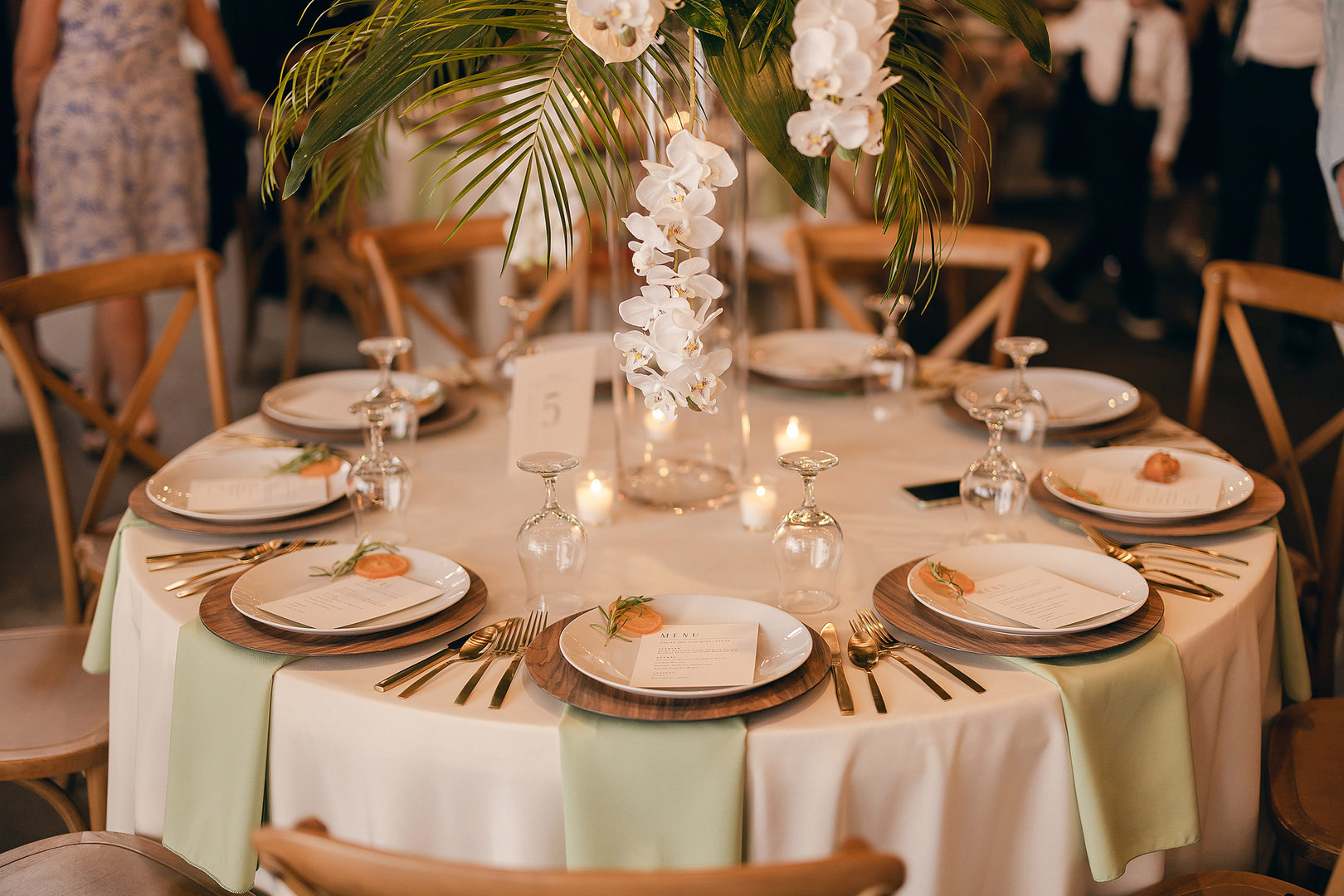 Wedding Reception at Hamp Williams gold and orange wedding details with orchids
