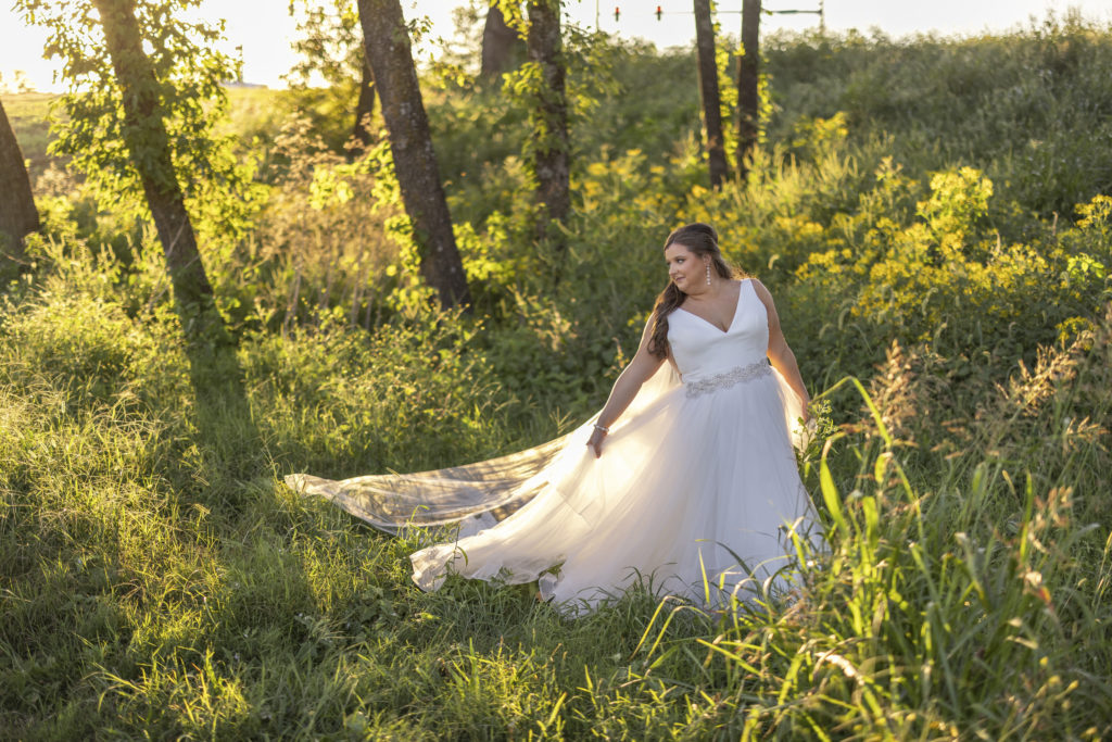 Terrica’s Bridal Portraits with a Weeping Willow during golden hour in Rogers, Arkansas.